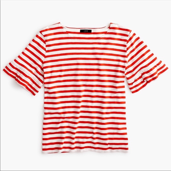 J.Crew Ruffle Sleeve T-shirt in Red & White Stripe - Picture 3 of 11